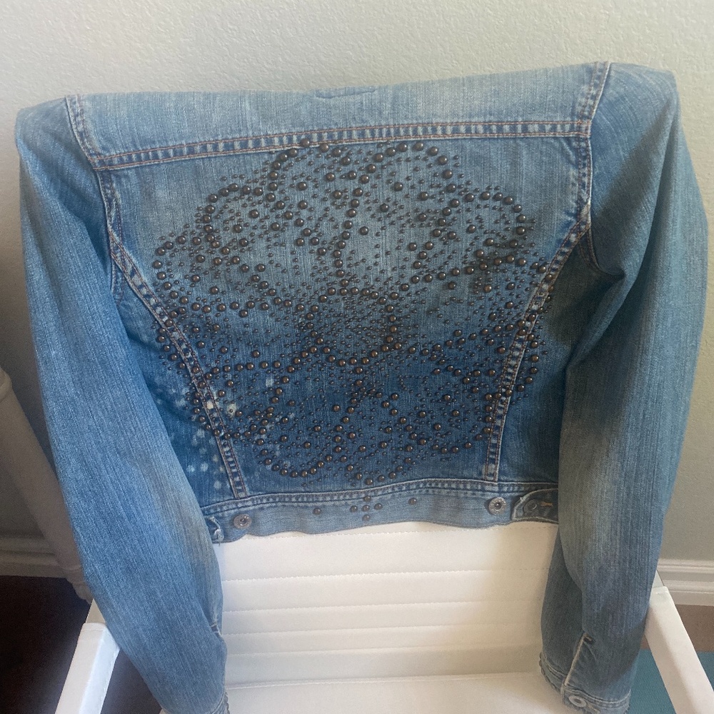 Lucky brand embellished jean jacket size small